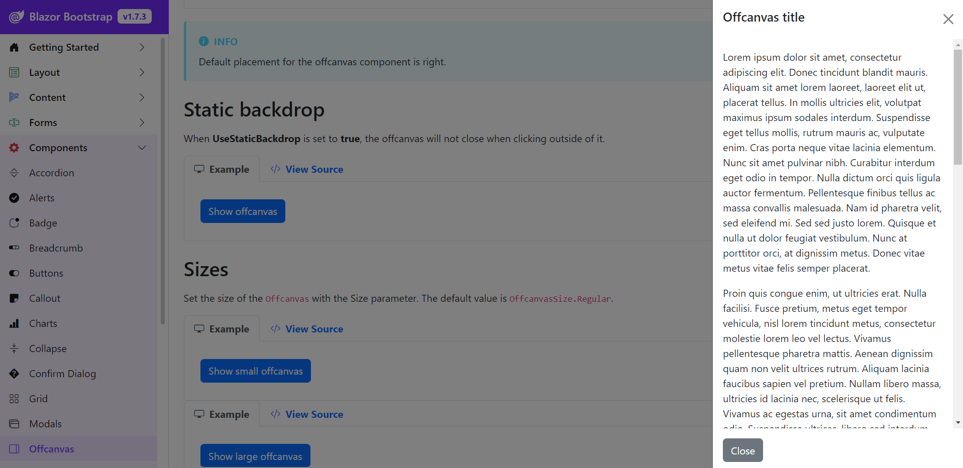 Blazor Offcanvas Component